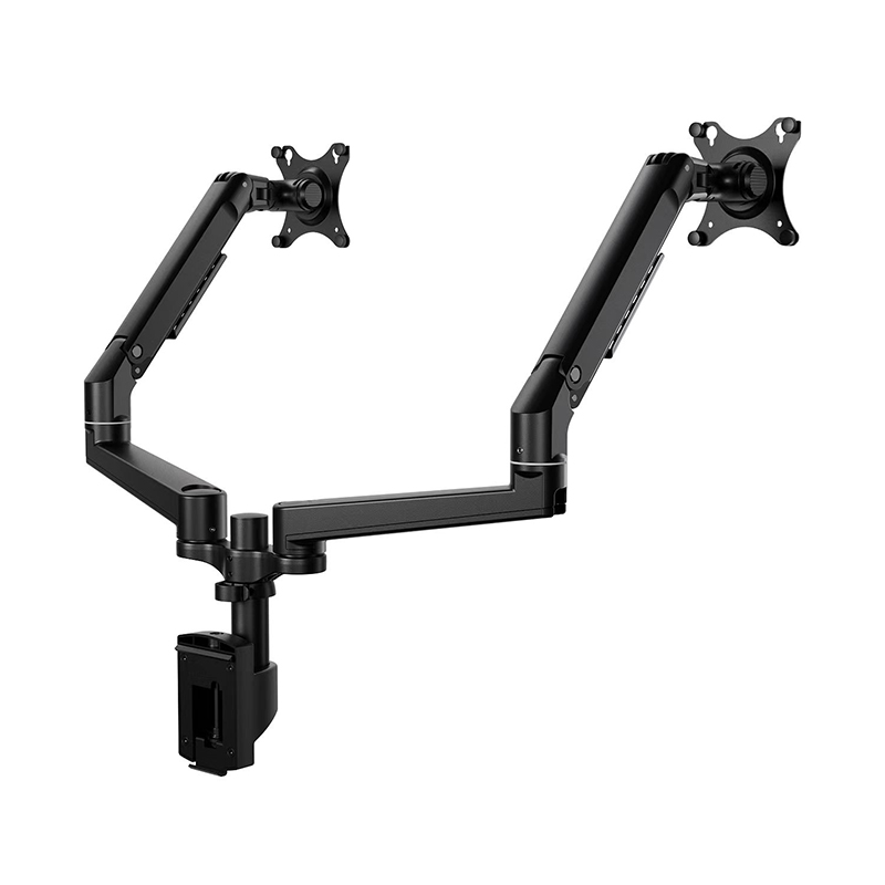 Stacked or Side-by-Side Slat Rail Mount Desk Dual Monitor Spring Arm Stand