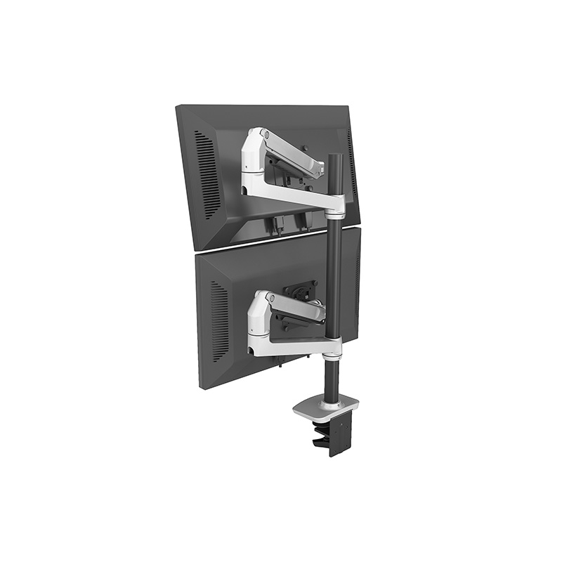 Black or White Mechanical Spring Vertical Dual Monitor Arm