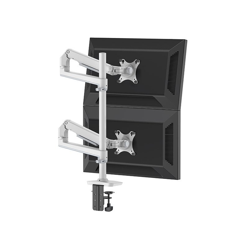 Black or White Mechanical Spring Vertical Dual Monitor Arm